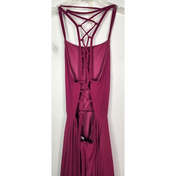 Lulus Women's Sz. S Strappy To Be Here Magenta Lace-Up Maxi Dress - Picture 7 of 10